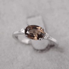 925 Sterling Silver Smoky Quartz Three Stone Gemstone Ring Duty Free