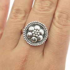925 Sterling Silver Vintage Beaded Floral Ring Size 9