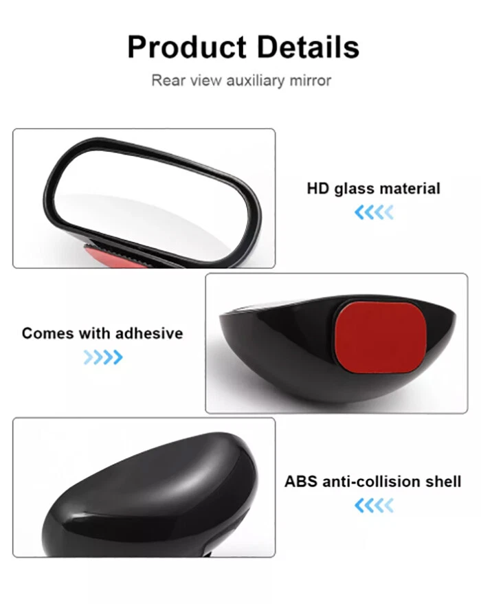 Espejo retrovisor punto ciego lateral gran angular ajustable 360° para estacionamiento coche auxiliar Foto 4 de 4