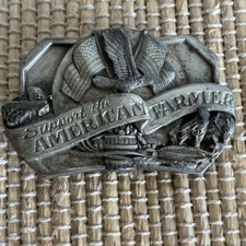 Support The American Farmer Commemorative Pewter VTG 1985 Siskiyou Belt Buckle