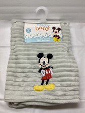 New Disney Baby Blanket Mickey Mouse Boys Girls Gray Extra Soft Infant NWT