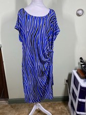 Dana Buchman Womans Sz 2X Blue & Black Zebra Print Knot Front Midi Dress Career