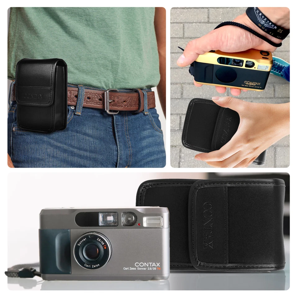 Leather Camera Bag Case Pouch Protective Black For Contax TVS3 TVS2 TVS1 T2 T3 - Image 4 of 4