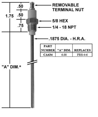 Crown CA434 6 Replacement Flame Rod For Auburn FRS-4-6 Eclipse 13093