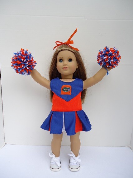 Doll Clothing, fits 18" Doll, Florida Gators Cheerleader, Shoes,Pompoms, New