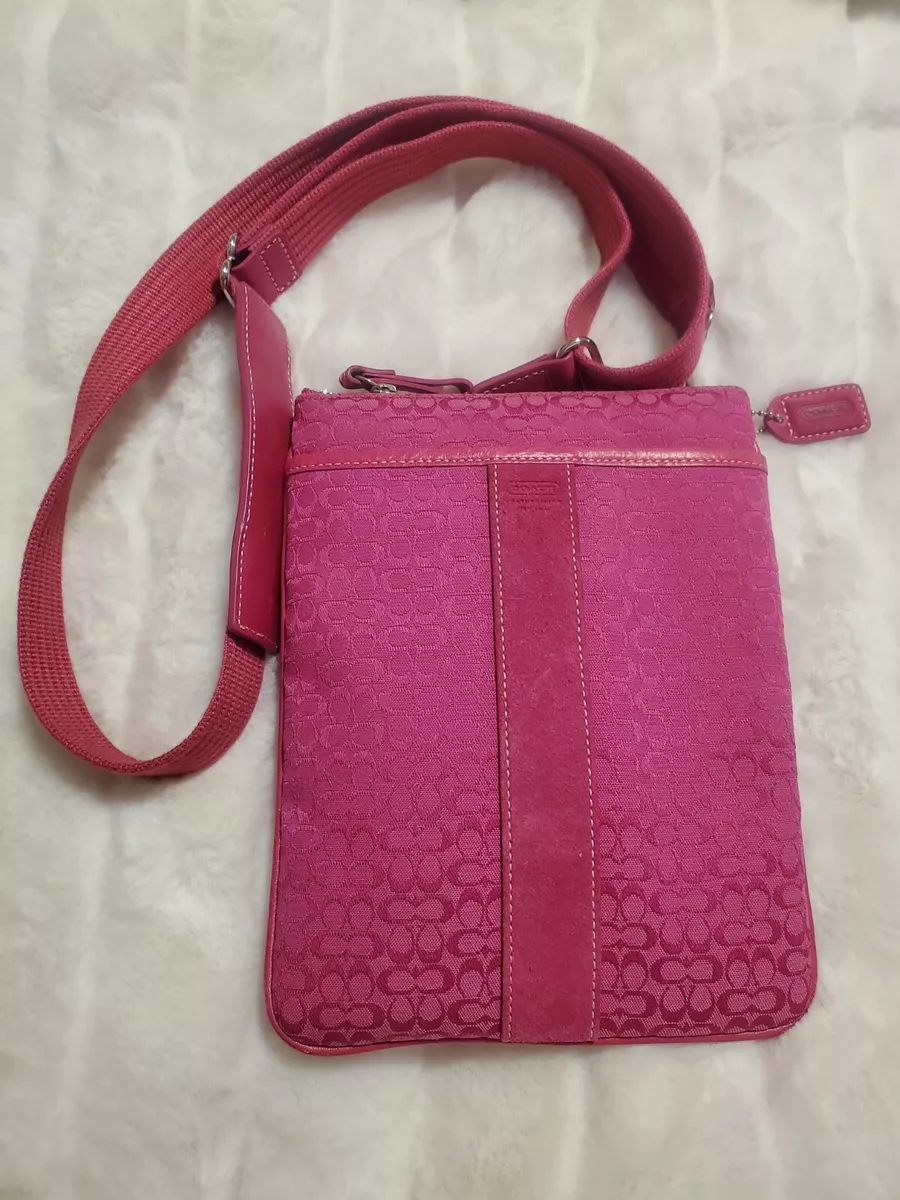 Coach Monogram Suede CanvasCrossbody Bag Hot Pink Vintage