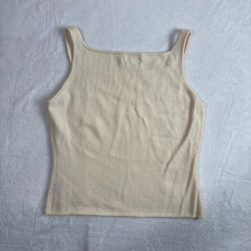 LXRI Beige Knitted Cashmere Cut Beads Wide Straps Pullover Tank Top Women Medium - Picture 4 of 6