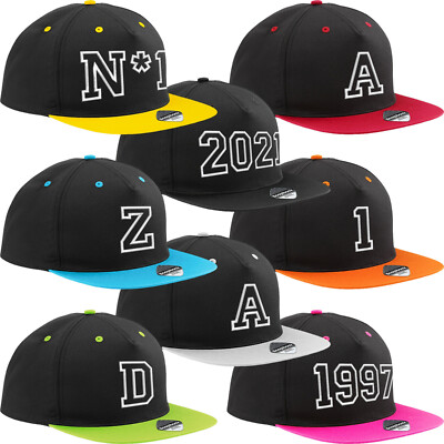 Snapback bestickt Buchstabe Initialen A-Z oder Zahlen 0-9999 Stickerei Basecap