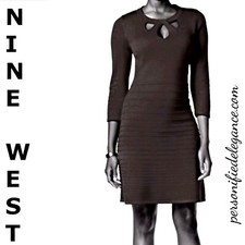 NEW Nine West Knit Cutout Black Ribbed Sweater Dress Size XL $79