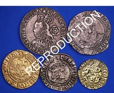5 Tudor Coins - Henry VII Henry VIII Elizabeth I 6d 4d 2d Quarter Angel [5TUD]