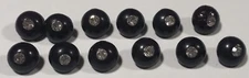 Vintage Set Of 12 Tiny Round 1/2" Black Shank Buttons With Rhinestone Centers
