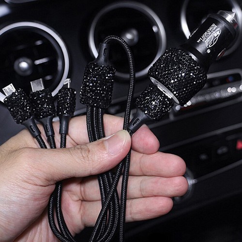 Women Crystal Dual USB Port Car Quick Rhinestones Bling Charger Cable Car Ch`hw - Afbeelding 9 van 17