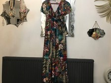 Bodyflirt size 8 short sleeve crossover bodice maxi dress  snake print multi