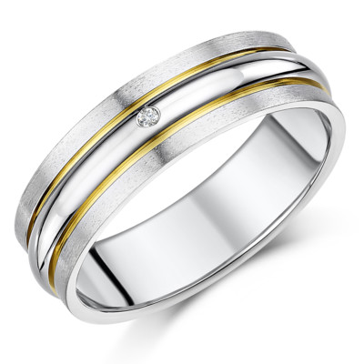 Titan Diamant Ring doppelt gerillt bicolor Verlobung Hochzeit 5 mm, 7 mm Band
