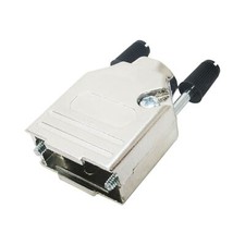 9 Pin 'D SUB' Die Cast Metal Hood. Steel with Black Plastic Jackscrews UNC4-40