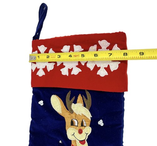 Vintage Stocking 1999 Rudolph the Red Nosed Reindeer Appliqued Blue Velvet 20” - Picture 6 of 7