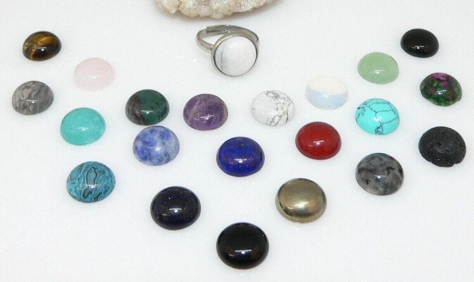 Ring Fingerring Schmuck Edelstein Cabochon 12mm Ø Auswahl Edelstahl unisize c03a - Bild 2 von 4