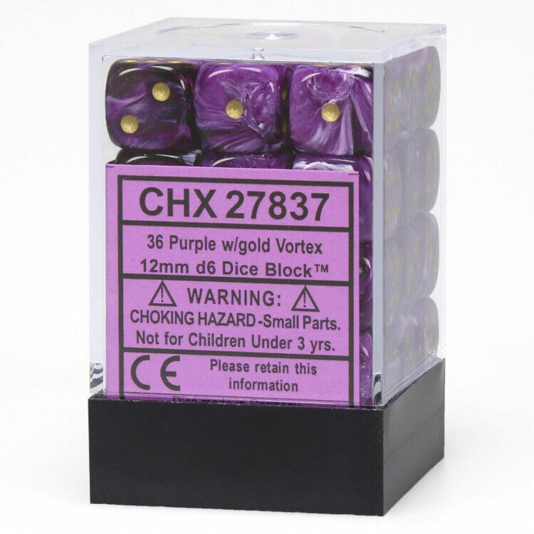 CHX27837 Chessex Vortex: 12mm D6 Purple/Gold/Black (36)
