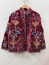 Handmade Maroon Velvet Floral Jacket ~ Suzani...