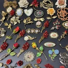 Lot of 50 Vintage ROSE FLOWER BROOCH Pins Rhinestone Enamel Costume Jewelry