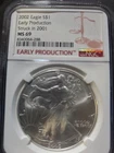 2002 Silver Eagle NGC MS69 Early Production Struck in 2001 Case Scratched Back