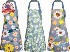 3 Pack Floral Aprons with Pocket, Blooming Womens Aprons Waterproof Adjustable C
