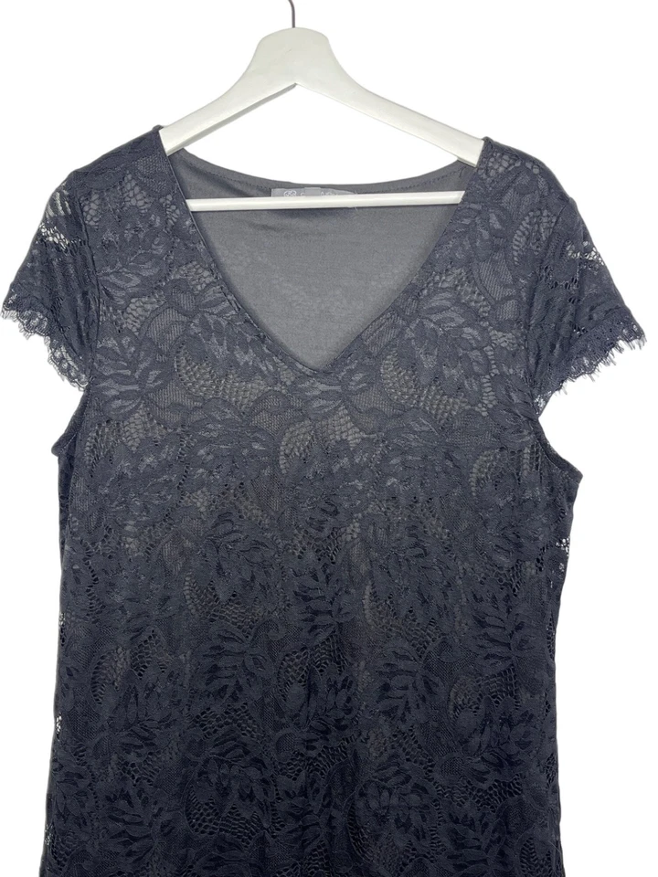 Vestido Daisy Fuentes Mujer L Negro Encaje Funda Manga Corta Cuello en V Trabajo Fiesta Foto 3 de 4