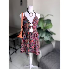 SHEIN VCAY Geometric Pattern O-Ring Halter Mini Dress Size Small