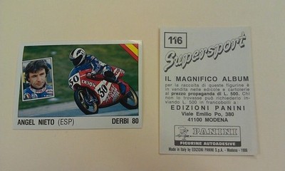 Angel Nieto Derbi 80 Motorcycle Foil 1986 Panini Supersport Italian Sticker