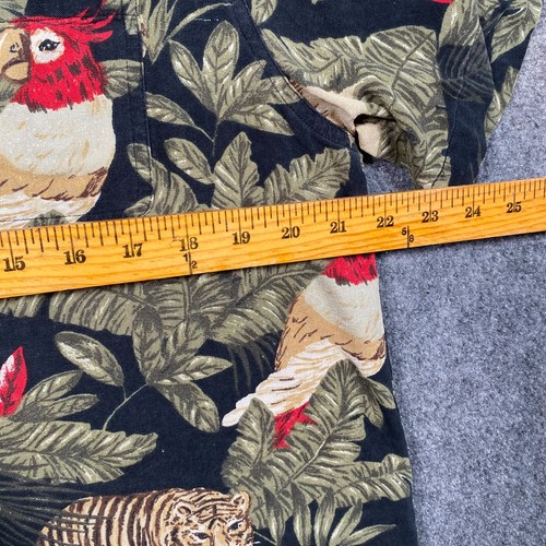 VTG Hawaiian Button Up Shirt Top Woman Sz L Silk Linen Zebra Tiger Bird Floral - Picture 3 of 6