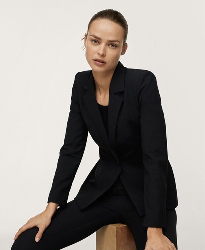 Mango Fitted Tailored Smart Suit Black 6 4 Jacket Trousers BNWOT XS £80 - Picture 4 of 14