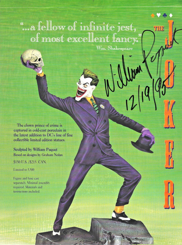DC Comics 1995 Batmans' The JOKER Statue Box Cover Art Signed by William Paquet