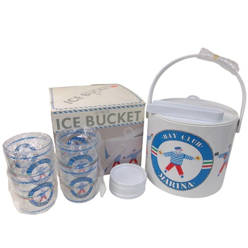 Vintage Bay Club Marina 10 Piece Ice Bucket Set Nautical Sailor Barware NOS - 第 1/2 張圖片