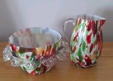 Vintage Multi - Colored Splatter,   Confetti Art Glass. Hand Blown  Bowl And Jug