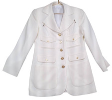 Item... Blazer Womens 4 White Long Tailored Gold Button Pocket Jacket Formal