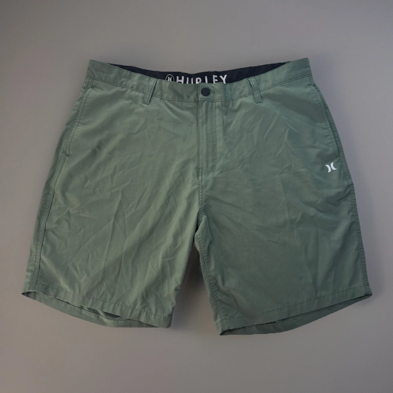 Hurley Mens Hybrid Walk Beach Shorts Green Quick Dry Stretch Reflective Size 40