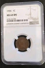 1906  1C INDIAN HEAD CENT (PENNY)  UNC  NGC MS64 BN