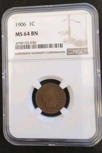 1906  1C INDIAN HEAD CENT (PENNY)  UNC  NGC MS64 BN 