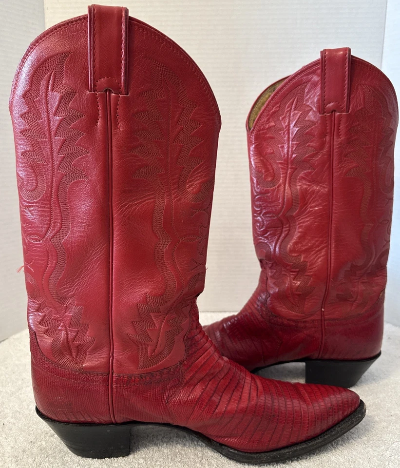 Justin Boots Mujer Cuero Rojo Lagarto Punta Botas Occidentales Talla 10 EE. UU. Foto 4 de 4