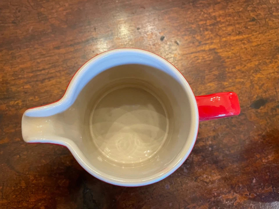 Le Creuset Crema y Azúcar Rojo Marrón Gres Jarra Tazón Olla con Cuchara Nuevo Sin Caja Foto 3 de 4