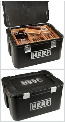 HERF Coolador 450 Cigar Humidor, Mahogany Trays, Durable Acrylic + Metal Latches