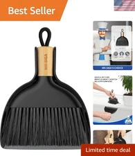 Portable Mini Dustpan and Brush Set - Natural Bamboo Cleaning Essentials, Black