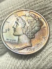 1918-P Mercury Dime Nice BU+ Full Split Bands Strong Strike Toned W/ Die Cud