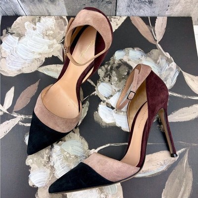 Gianvino Rossi Suede Colorblock D Orsay Heels in Burgundy Black Combo Size 38.