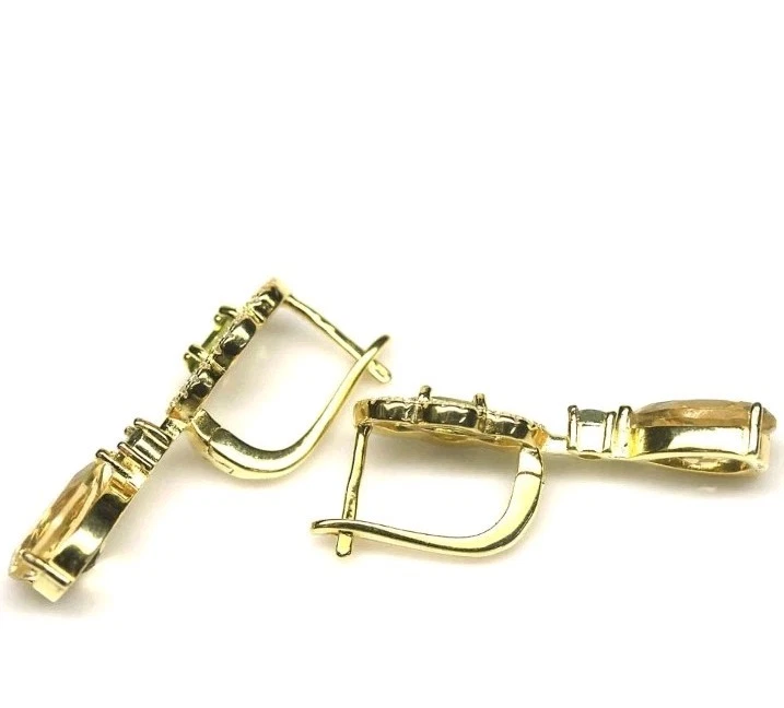 925Sterling Silber Ohrstecker HÄNGER Echte Edelsteine Citrin ,Peridot 18KVergold - Bild 3 von 4