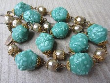 Vintage MIRIAM HASKELL Green Glass & Faux Baroque Pearl BEAD 16