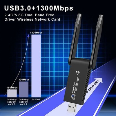 USB WLAN Adapter 1300Mbps WiFi 5 + Bluetooth 5.0 Dongle Dual Band 2.4/5GHz