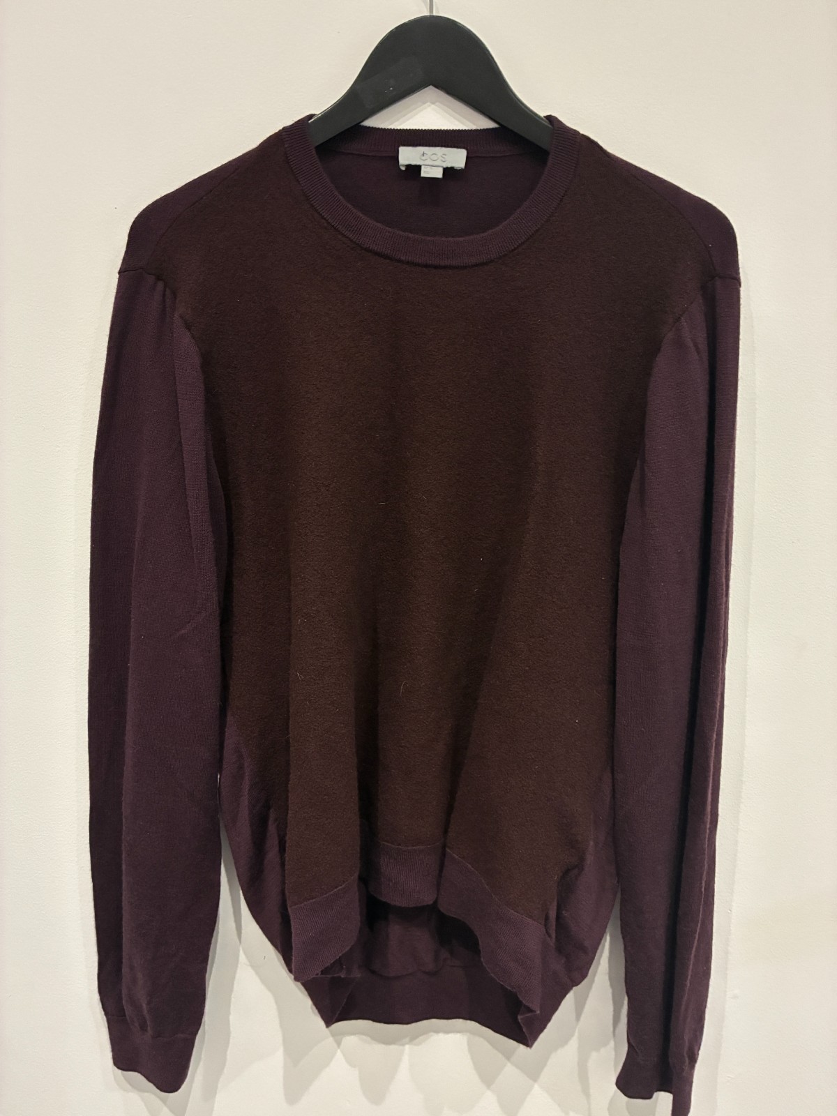 COS 100% Wool Jumper Men’s XL Burgundy Crew Neck Minimal Knit Pre-Owned