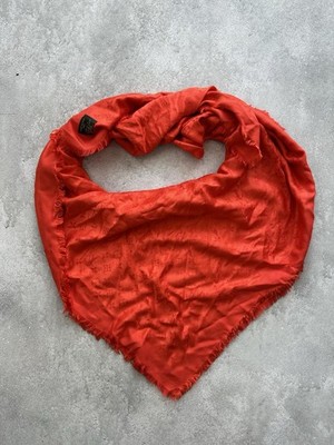Louis Vuitton Red Monogram Scarf Silk Wool Blend Made in Italy Designer