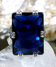 Sapphire Ring, Simulated Gem, Sterling Silver Filigree Made to Order D104